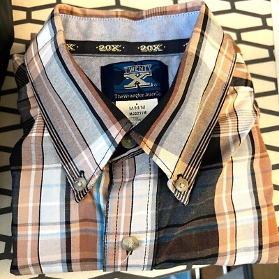 Twenty X The Wrangler Jean Co 20X Mens Shirt Size M Plaid Brown Blue Black