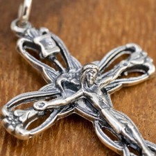 6g crucifix cross Jesus Christ artisan genuine 925 sterling silver pendant TR22