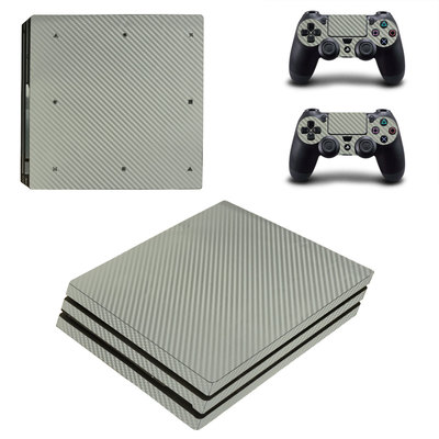 Sony PS4 Pro Console and Controller Skins / Decal -- Silver Carbon Fiber P-0541