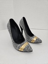 Black Faux Suede Pumps Covered In Rhinestones With Goldtone Band Size EU 37 US 7