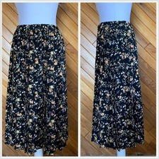 Vintage 70s/80s Black Floral Pleated Midi Skirt