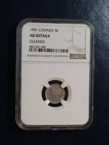 1901 Canada Five Cents NGC AU BETTER DATE SILVER 5C Coin BUY IT NOW!