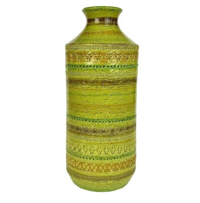 Tall 1960s Aldo Londi Bitossi Rosenthal Netter Rare Green Incised Design Vase