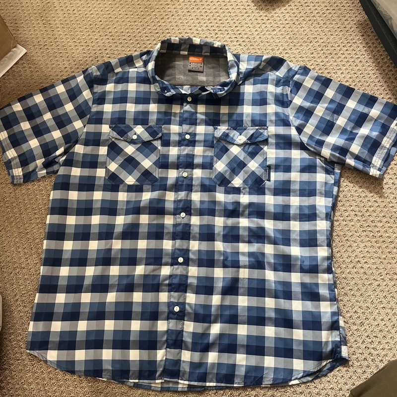 merrell plaid check opti-wick upf 30+ shirt