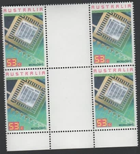 1987 53c Microchip Micro Chip Stamps Technology Australia Gutter Block of 4 MNH
