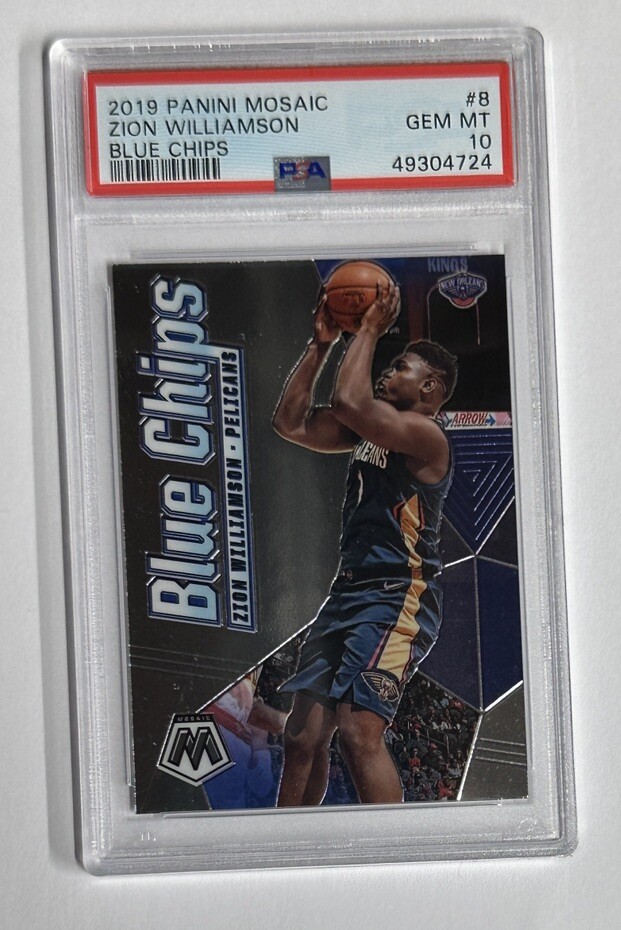 2019-20 Panini Mosaic Blue Chips Zion Williamson Rookie #8 PSA GEM MT 10