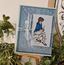 STAMPIN UP CARD KIT -GIRL DRINKING COFFEE MAKES 4 24.662