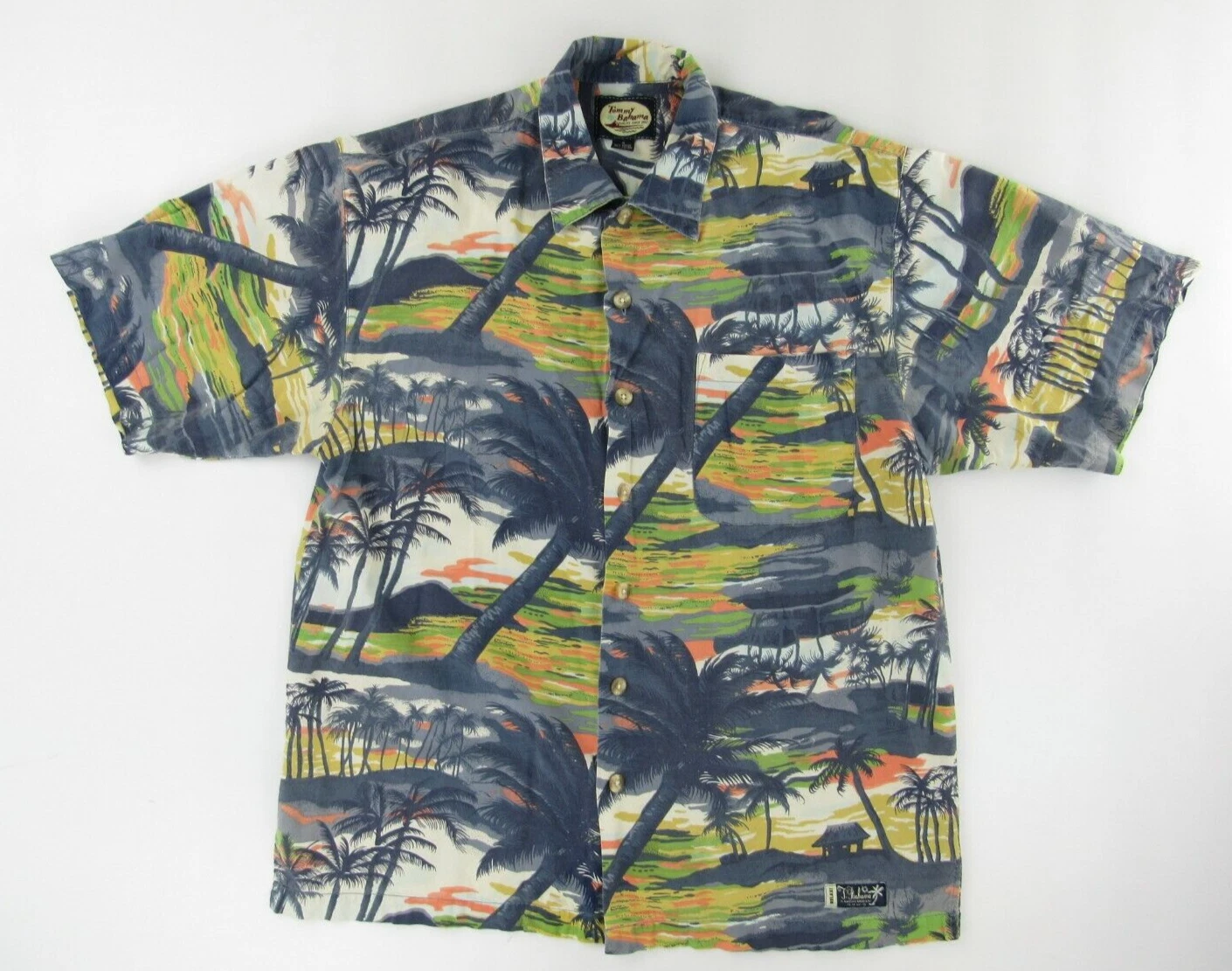 Tommy Bahama Mens Hawaiian Shirt M Blue Sunset Palm Tree Button Up