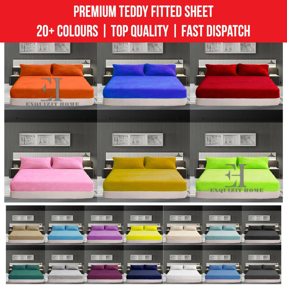 EXQUIZIT HOME Teddy Fleece Extra Deep 30cm Soft Fitted Sheet Cosy Warm Bed Sheets King Size