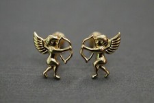 14K Solid Yellow Gold High Polished 9 x 8 Angel Love Cupid Screw Back Earrings.
