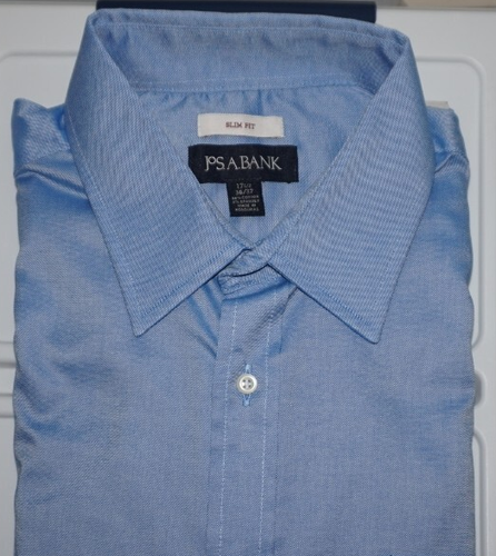 Jos A Bank Big Tall Dress Shirt 17.5 - 36/37 Slim Fit Solid Blue NWT (CT) - Picture 3 of 6