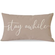 Modern Farmhouse Pillow Covers 12x20 with Words Stay Awhile Cozy Relax Beige