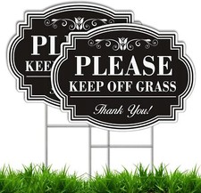 2 Pack Keep Off Grass Sign with Metal Stakes, 12.6X9.4 Inches, multicolour