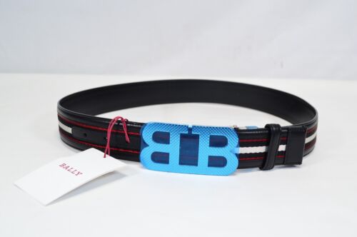 NWT Bally Men's Black Red Leather Mirror B 40mm Reversible TSP Belt Sz 110 US 44 - Picture 1 of 5