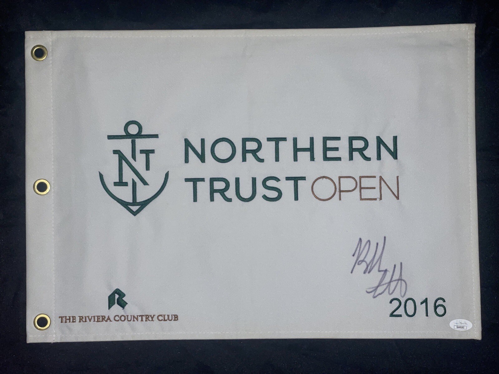 Bubba Watson Autographed Signed 2016 Northern Trust Open Pin Flag JSA COA Riviera CC Golf 