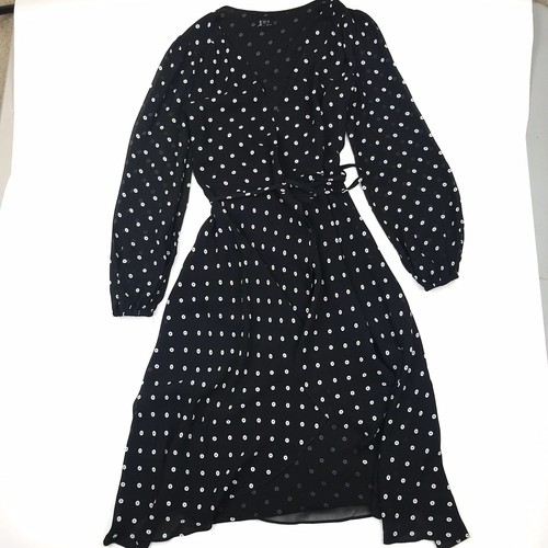 White Spot Long Sleeve Wrap Midi Dress 