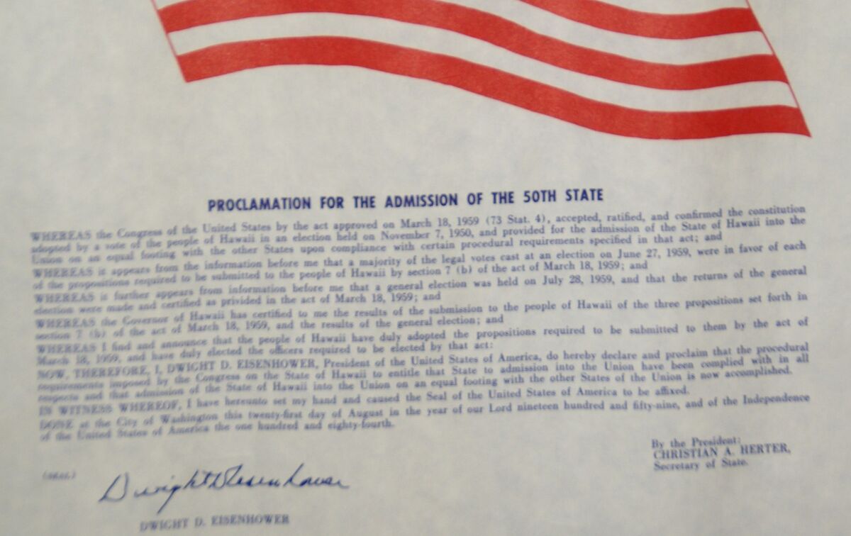 August 1959 Hawaii 50th State Proclamation U.S. Navy parchment style  document