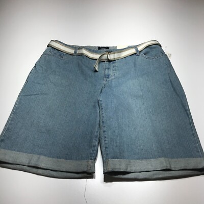 Sonoma Life + Style Shorts Womens Sz 16W Belted Cuffed Bermuda Light Wash Denim