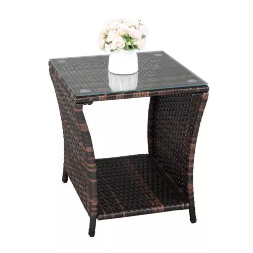 Glass Surface Brown Gradient Iron Frame Rattan Side Table Hot Sale - Picture 6 of 12