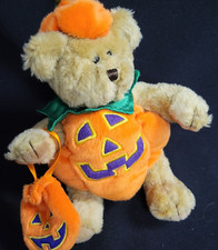 9" Halloween Decoration Plush Fabric Teddy Bear Pumpkin Jack-o-Lantern Costume