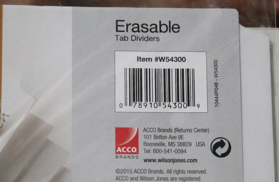 Divisores de lengüetas borrables 5 pestañas blanco 8,5" x 11" tres agujeros perforados Wilson Jones Foto 2 de 3