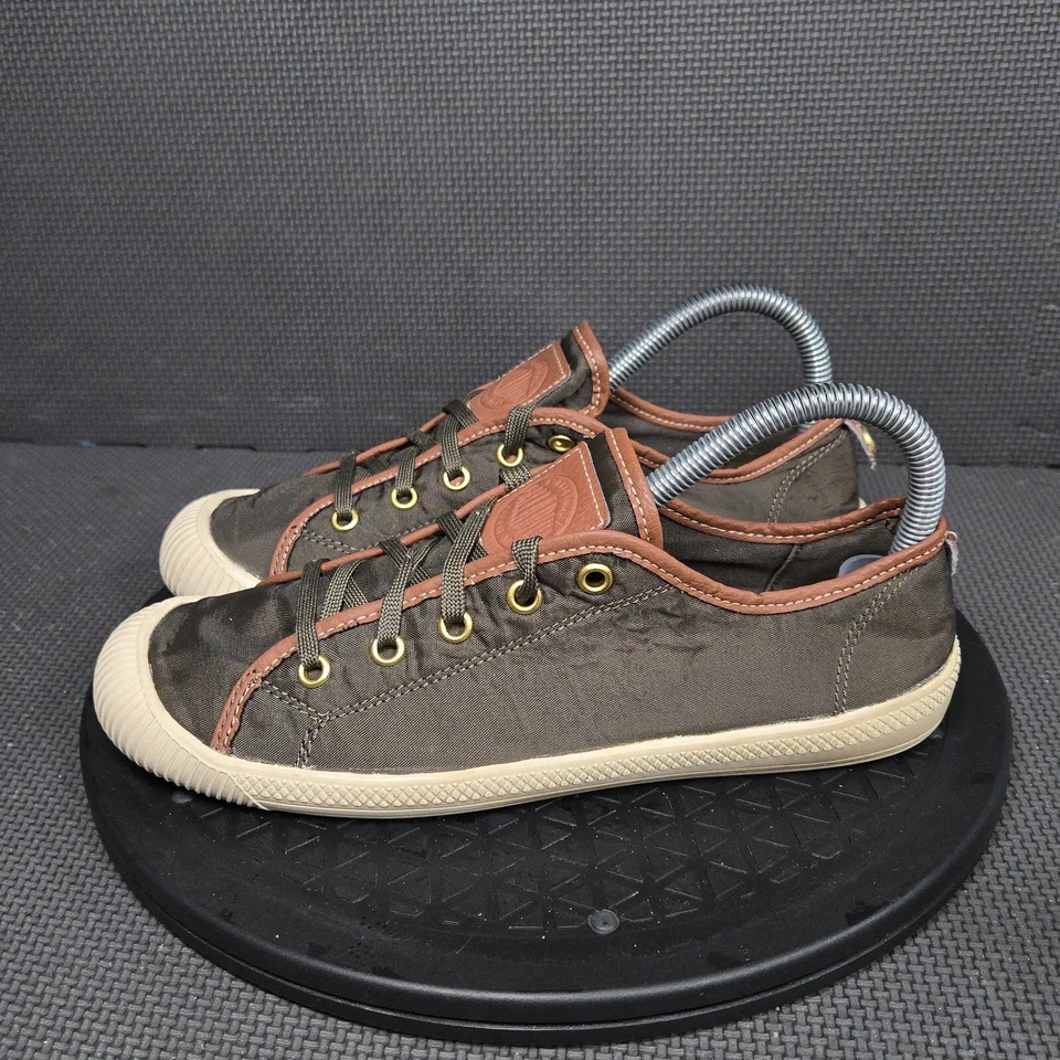 Zapatos deportivos Palladium Flex de encaje para mujer talla 7,5 marrón oliva blanco lona de caña baja Foto 3 de 4
