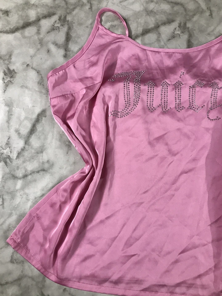 VINTAGE Y2K JUICY COUTURE Satin Pink Sleepwear Top Large Club Party Bedazzled - Image 3 of 4