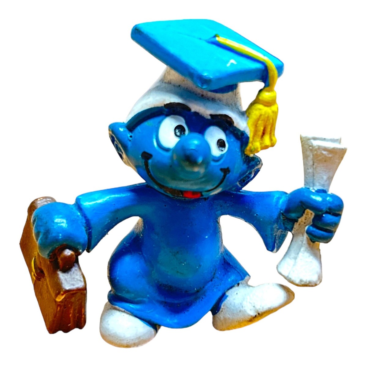 1981 Peyo Schleich Graduation Smurf Blue Gown PVC figure