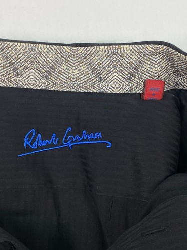 Robert Graham Mens Large Button Down Shirt Black Striped Flip Cuff Long Sleeve - Picture 12 of 14