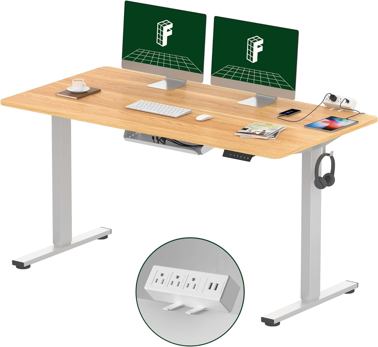 FLEXISPOT EN2 Whole-Piece Standing Desk with Clamp Power Strip, 55 X 28 Electric-image