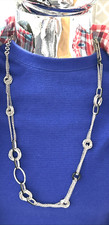 Daisy Fuentes Long Necklace Modern Chic Silver Tone with Black/Silver Links