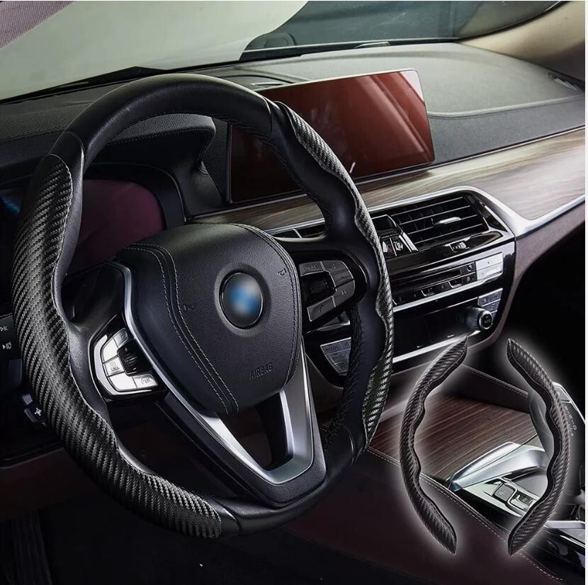 Universal Black Carbon Auto Car Steering Wheel Cover Non Slip Protector Decorate