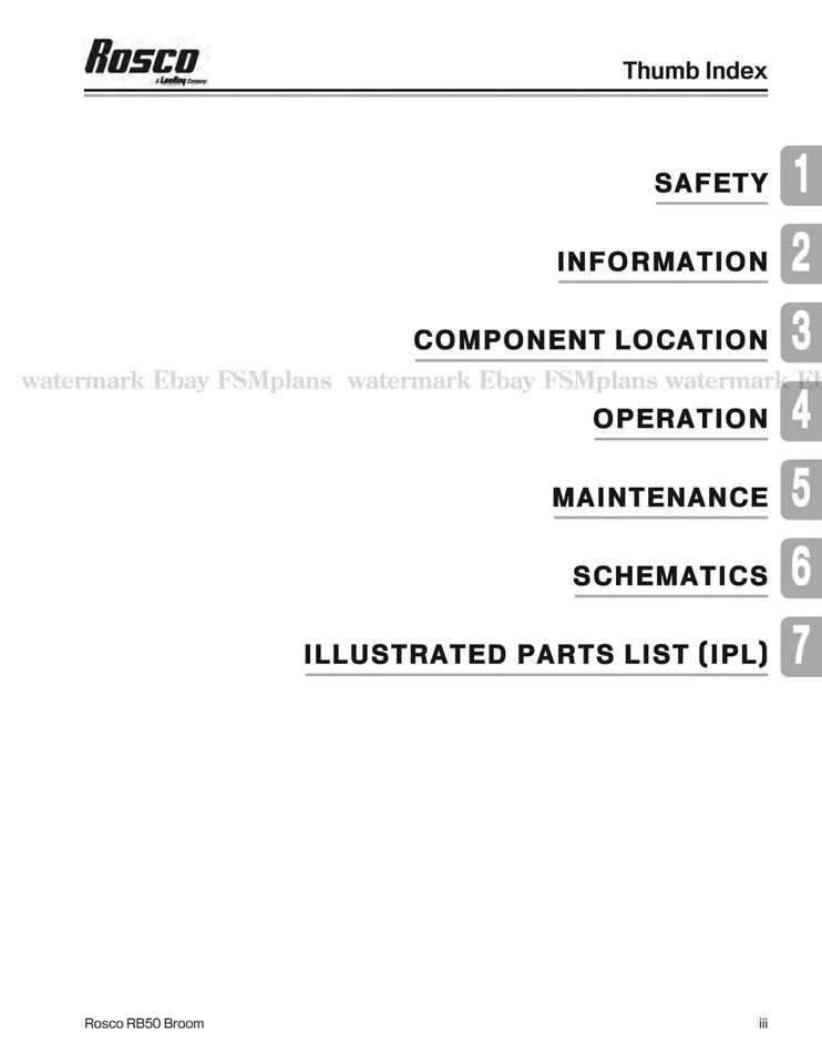 Manual de reparación de piezas de servicio de operaciones de escoba Rosco LeeBoy RB50 1017258-03 Foto 2 de 4
