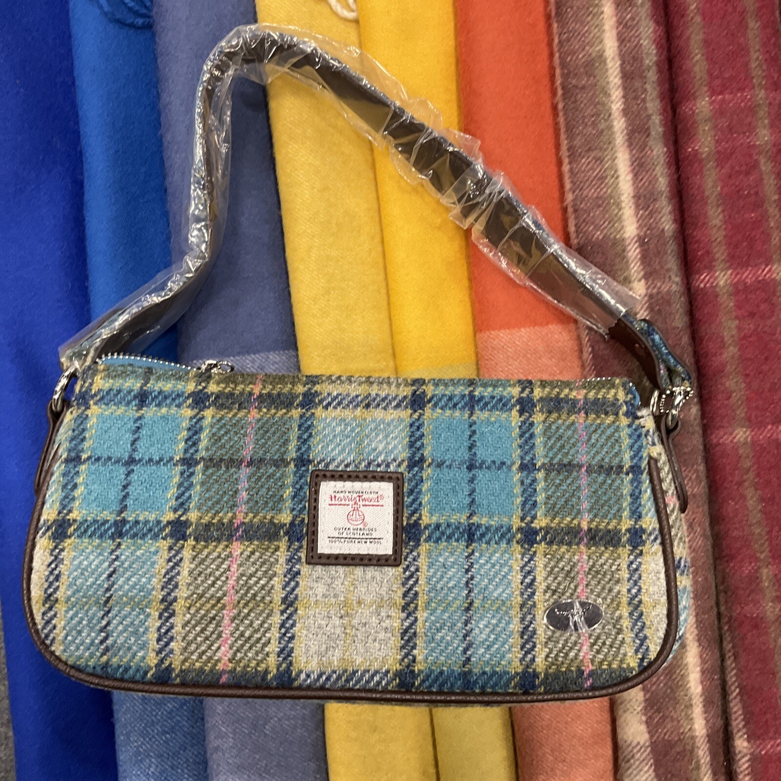 Glen Appin Harris Tweed 'Duchray' Baguette Handbag Aqua Green  Check Col 122