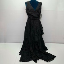 Tahari Maxi Dress Size 4 NWT Black Metallic Silver Thread V Neck Sleeveless $169