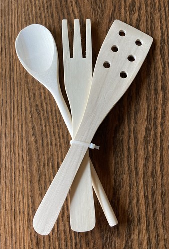 Moose Engraved Decorative Wooden Spoon, Fork, Spatula Lodge Decor 3 Pieces - Picture 2 of 2