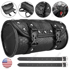 Motorcycle Front Fork Tool Bag Pouch Storage Luggage SaddleBag Leather Handlebar