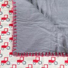 Handmade Baby Flannel Blanket Red Gray Tractors Farm Country Blanket Stitched