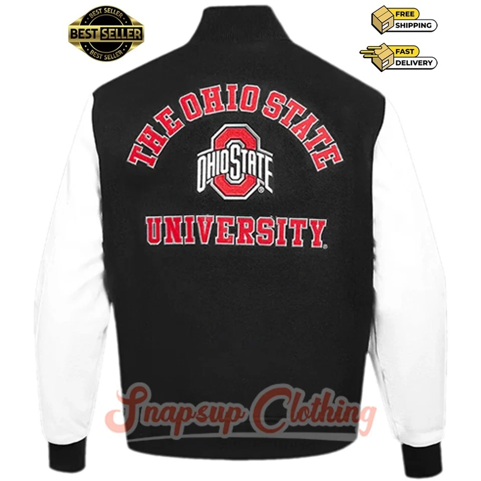 Ohio State Buckeyes Men University Black/White Wool Leather Varsity Jacket 2025 - Image 3 of 4