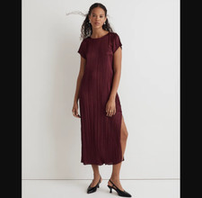 Madewell NEW NWT Womens Medium Red Short Sleeve Slip Midi Dress Crinkle
