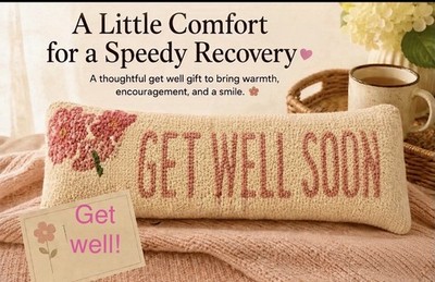 Chandler 4 Corners Hooked Wool Pillow GET WELL ROSES PINK IVORY NWT
