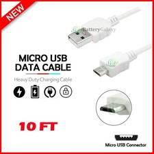 10ft White USB 2.0 Type A Male to Micro-B 5-Pin Cable
