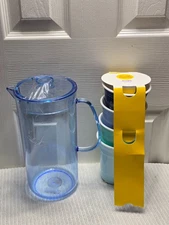 4pk 16 fl oz Reusable Tumblers and 3qt Beverage Pitcher Bundle, NEW (E