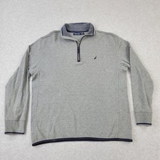 Nautica 1/4 Zip Sweater Mens Medium Gray Mock Neck Embroidery Pullover