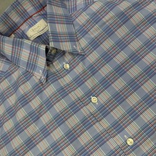 Eton Shirt Mens 16 Blue Plaid Slim Fit Non Iron Dress Long Sleeve Spread Collar