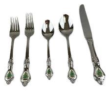 Spode Christmas Tree Stainless By Wallace 5 Piece Place Setting 18/10 Stainless