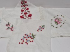 Vintage Embroidered Handkerchief Lot Floral Cotton Hankies Mixed Lace Hearts...
