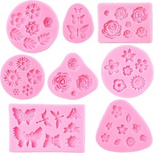 Flower Fondant Molds - 8 Pcs Flower and Butterfly Candy Silicone Molds for Ch...