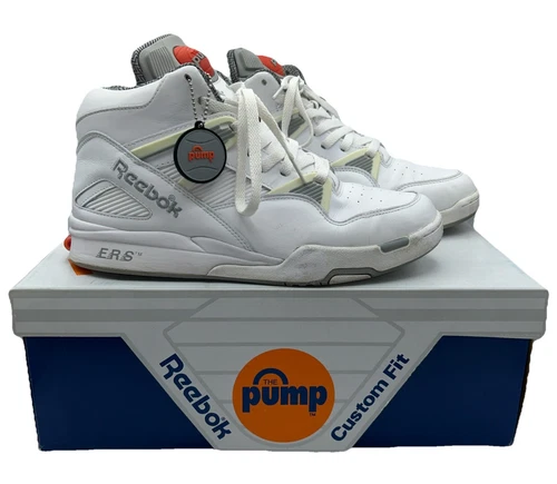 REEBOK OMNI ZONE PUMP 2014 SZ. 10 WHITE/GREY/ORANGE HIP HOP EUC W/ BOX HTF RARE!