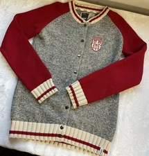 Renu Bruzer Women's XL Tall Crimson Gray Cornell U. Knit Button Cardigan Preppy